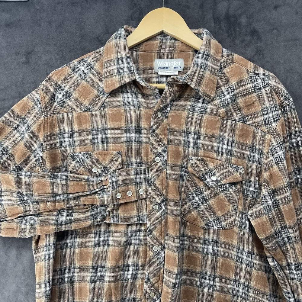 Wrangler Wrancher Men's XL Plaid Western Shirt 100% Cotton Long Sleeve Snap